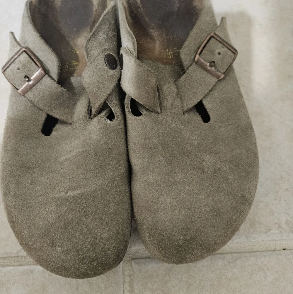 Birkenstock Mens Boston Light Brown Tan Suede Clogs Sze 8 Men 10 Women - Picture 12 of 13